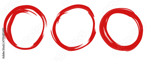 Red circle set, pen draw. Highlight hand drawing circle isolated on background. Handwritten red circle. For marking text, numbers, marker pen, pencil, logo and text check, vector illustration