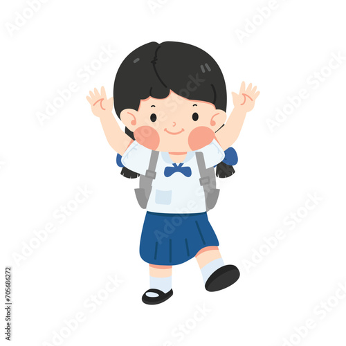 Happy Kid student wearing uniform and bag