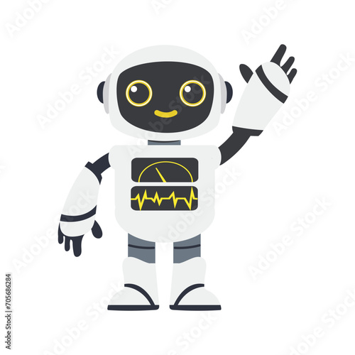 Cute white Ai robot with hand up