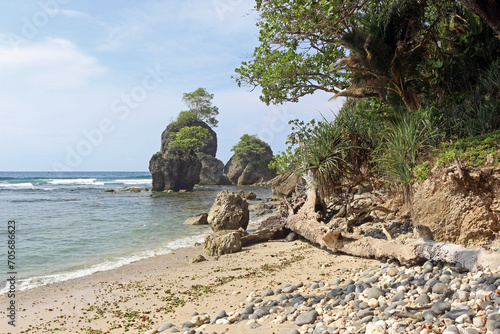Beautiful view of rocky beach in Pacitan, East Java, Indonesia