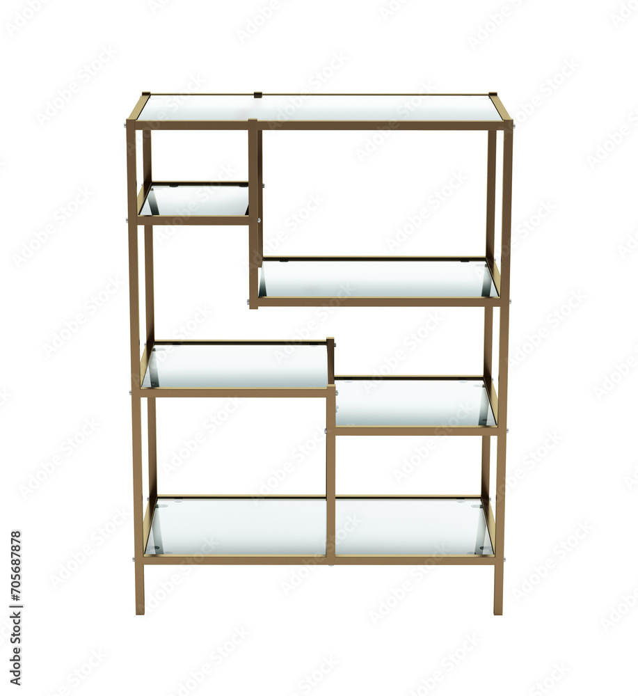 Modern display cabinet with glass shelves isolated on transparent background. 3D illustration Modern display cabinet with glass shelves isolated on transparent background. 3D illustration