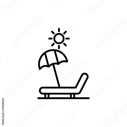 Sunbed icon designed in a line style on white background.