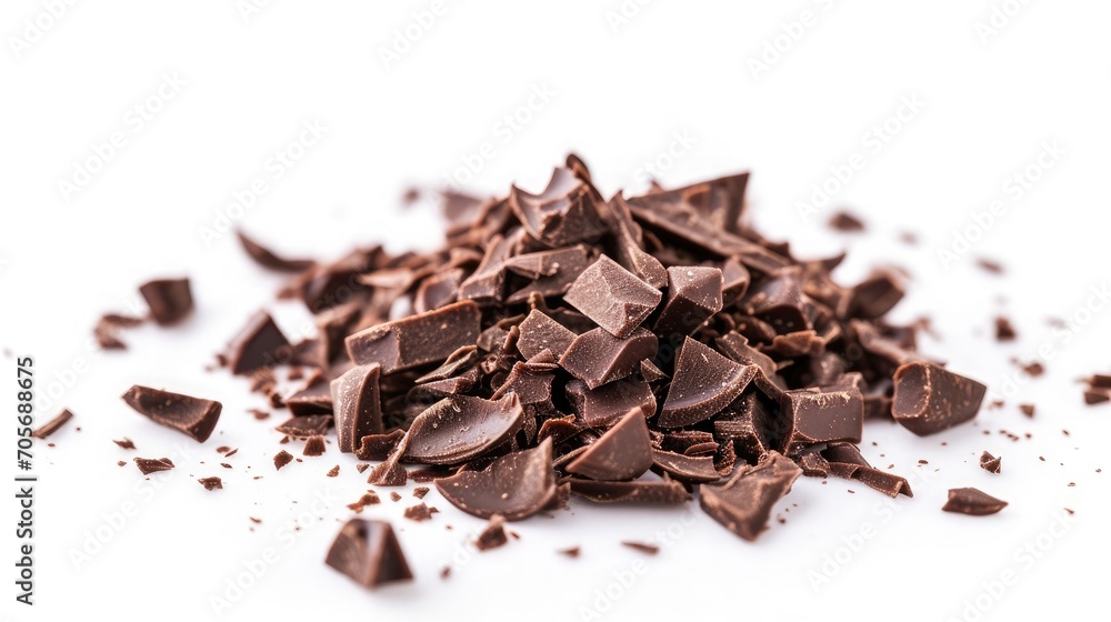 Chocolate shavings on white background Chocolate shavings on white background