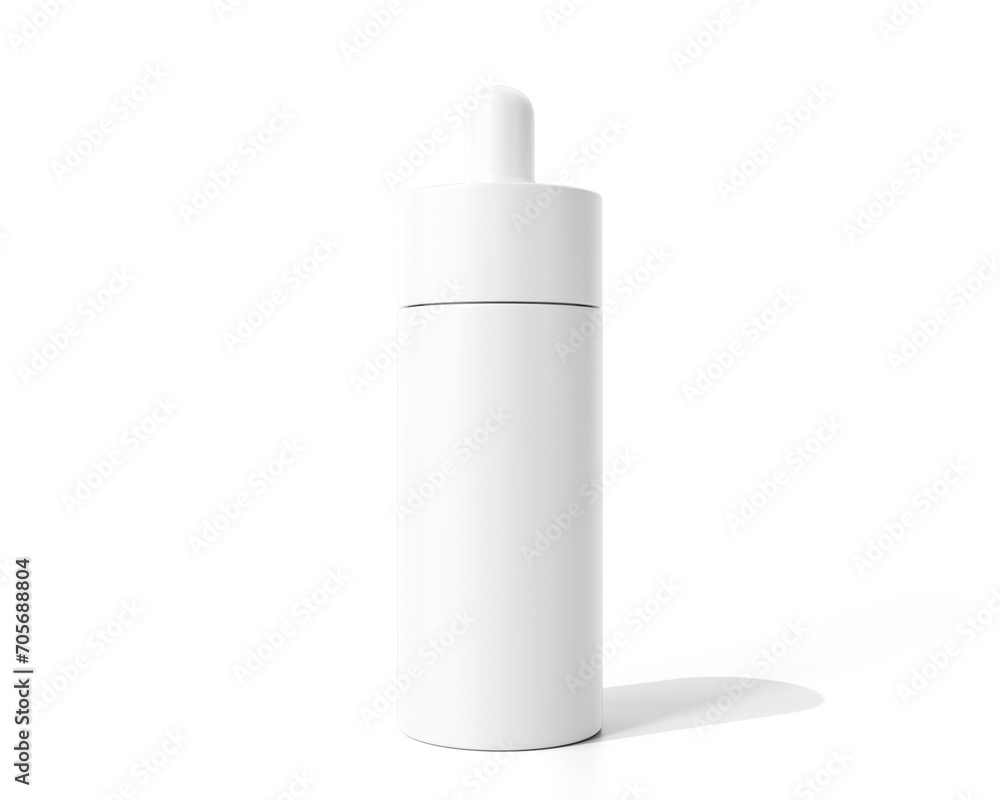 Blank white Round Plastic Dropper Bottle packaging isolated on transparent background, prepared for mockup, 3D render. Blank white Round Plastic Dropper Bottle packaging isolated on transparent background, prepared for mockup, 3D render.