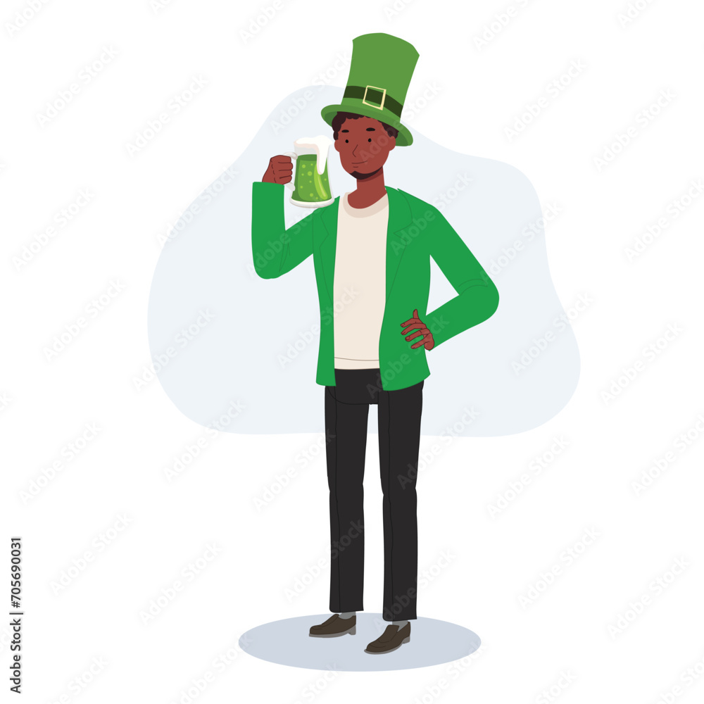 St Patrick's Day Celebration with Green Beer. Smiling Man Celebrating with Green Beer St Patrick's Day Celebration with Green Beer. Smiling Man Celebrating with Green Beer