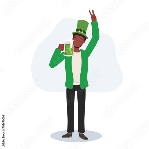 St Patrick's Day Celebration with Green Beer. Smiling Man Celebrating with Green Beer