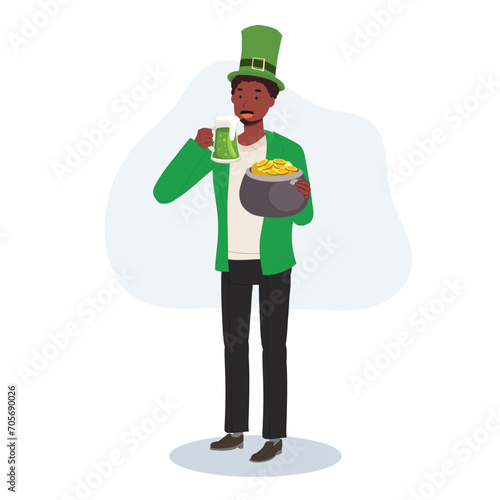 St Patrick's Day Celebration with Green Beer. Smiling Man Celebrating with Green Beer