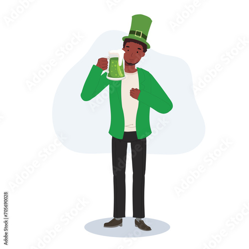 St Patrick's Day Celebration with Green Beer. Smiling Man Celebrating with Green Beer