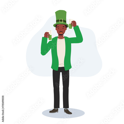 St Patrick's Day Celebration with Green Beer. Smiling Man Celebrating with Green Beer