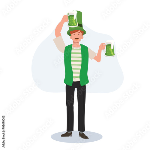 St Patrick's Day Celebration with Green Beer. Smiling Man Celebrating with Green Beer