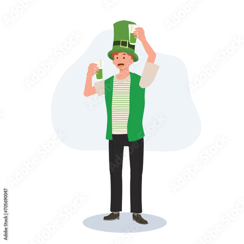 St Patrick's Day Celebration with Green Beer. Smiling Man Celebrating with Green Beer