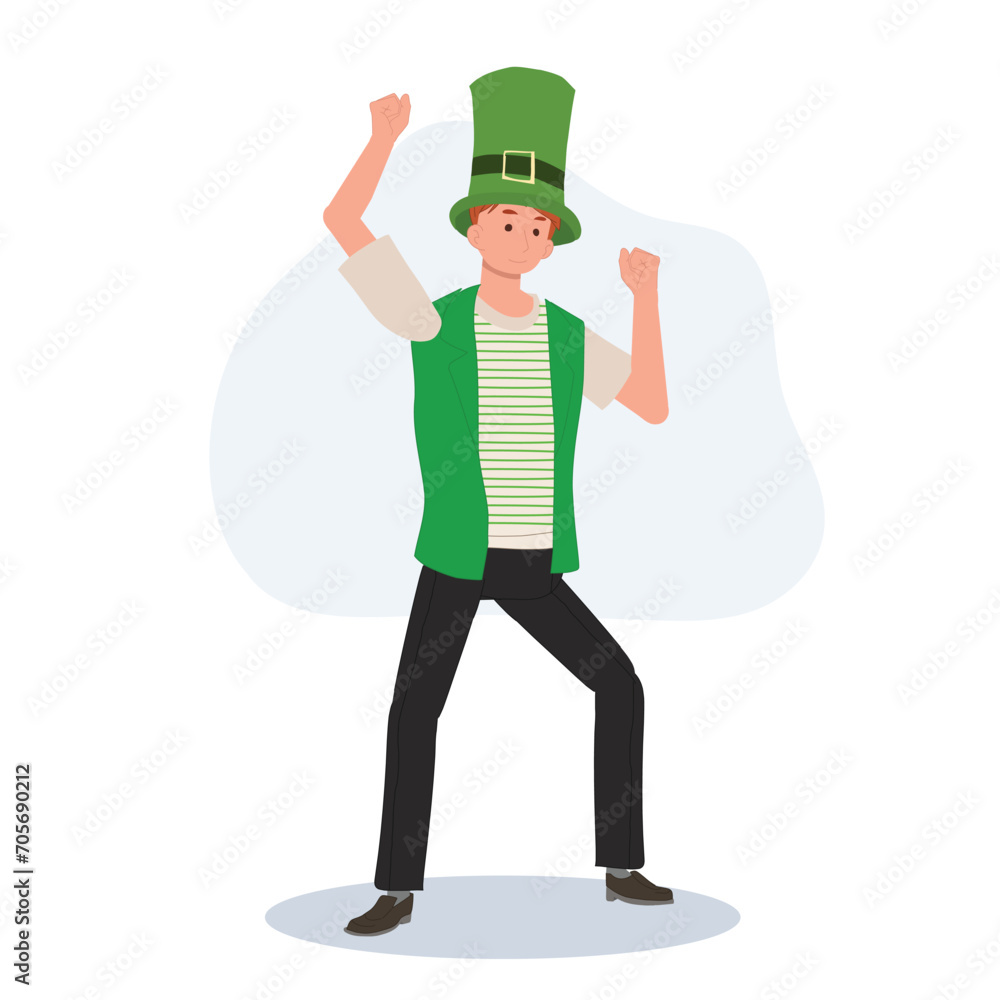 Dancing Man in Green Outfit . Cheerful Man Celebrating St. Patrick's Day by dancing Dancing Man in Green Outfit . Cheerful Man Celebrating St. Patrick's Day by dancing