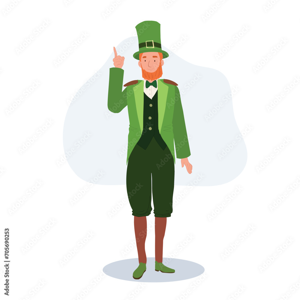 St Patrick's Day Celebration. Man in Leprechaun Costume Pointing index finger to recommend. St Patrick's Day Celebration. Man in Leprechaun Costume Pointing index finger to recommend.
