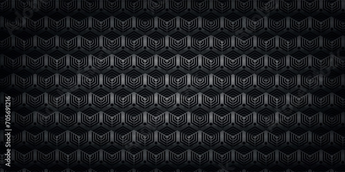 Abstract black hexagon background design dark honeycomb grid pattern background. Abstract octagonal dark 3d background.