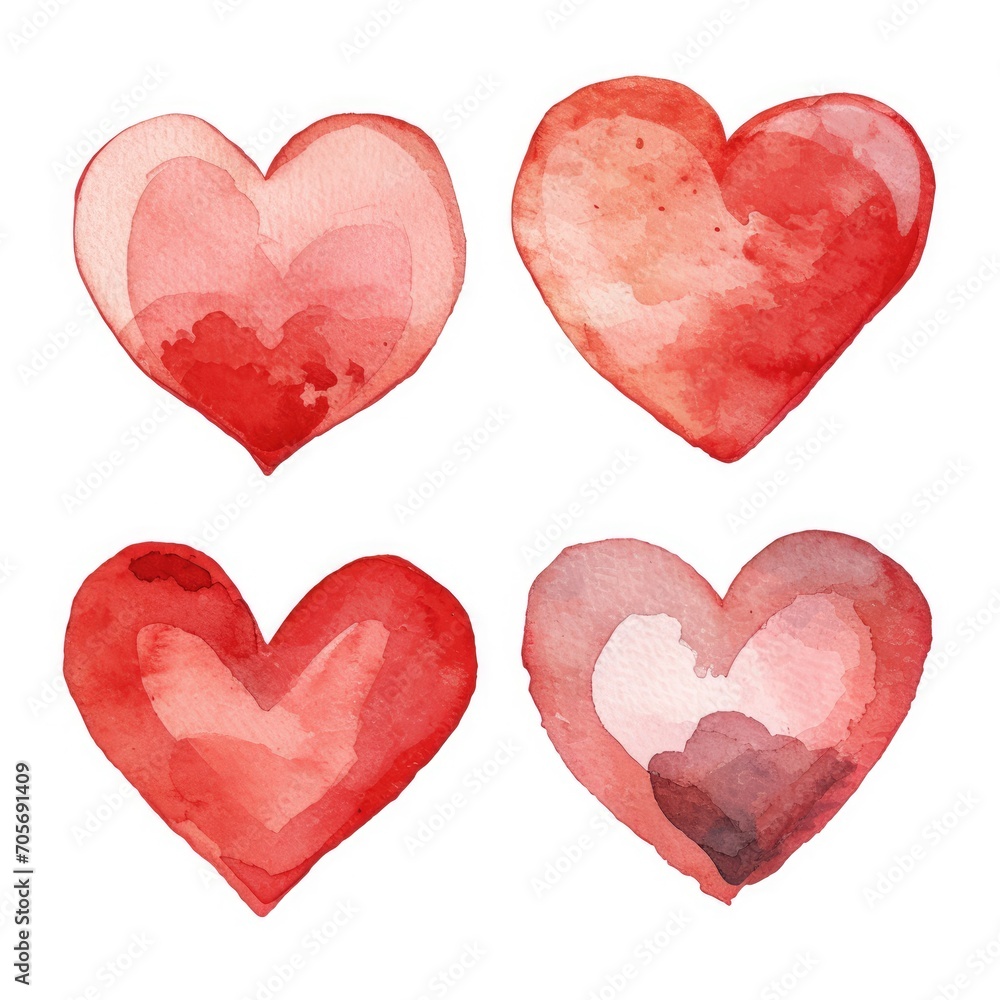 Set watercolor heart symbol of love isolated white background