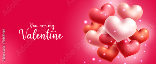 Valentine's Day 3d realistic heart design. Red, pink, orange with red background for celebration. Romantic background. 3d Vector Illustration
