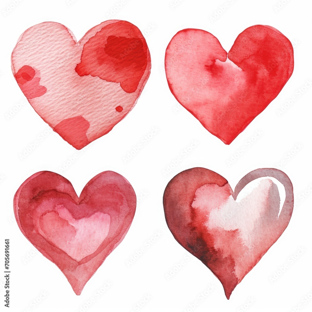Set watercolor heart symbol of love isolated white background Set watercolor heart symbol of love isolated white background
