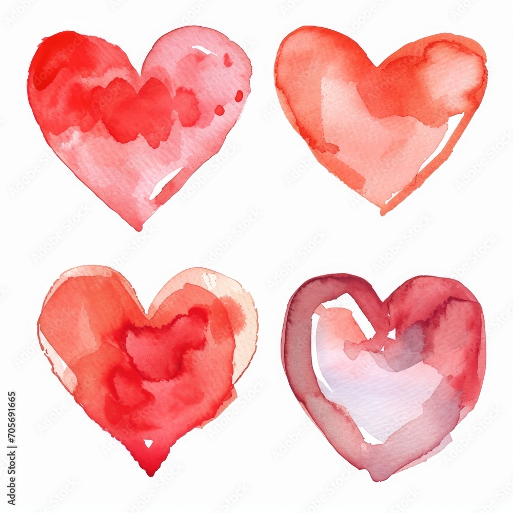 Set watercolor heart symbol of love isolated white background Set watercolor heart symbol of love isolated white background
