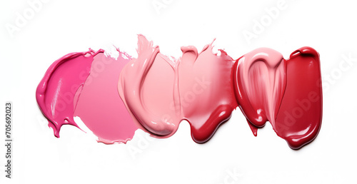cosmetic smears of glossy lip gloss texture on white background photo