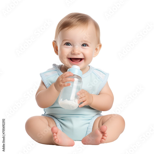 Sweet Baby Holding Bottle with Both Hands on transparent background © Moostape