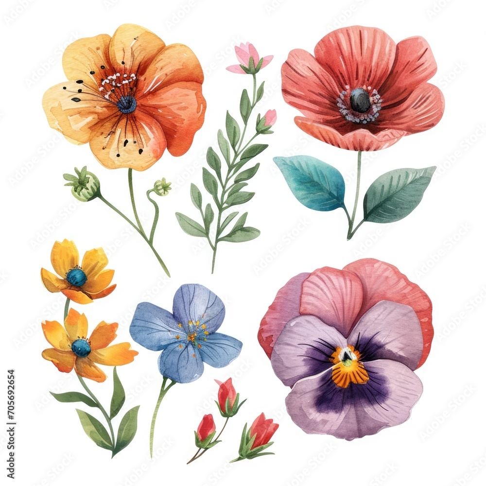 custom made wallpaper toronto digitalSet watercolor flowers isolated white background