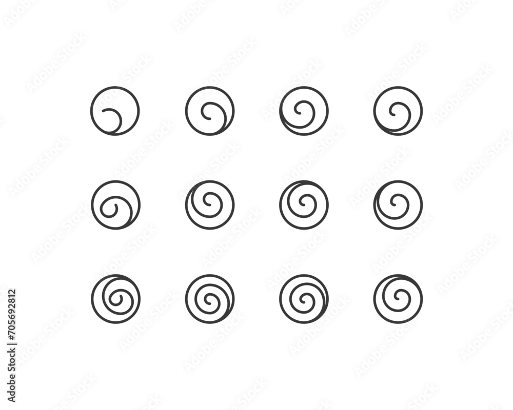 Design element with fibonacci spiral. Swirl element. Set of 12 geometric shape. Modern linear design element for pattern and grid. Design element with fibonacci spiral. Swirl element. Set of 12 geometric shape. Modern linear design element for pattern and grid.