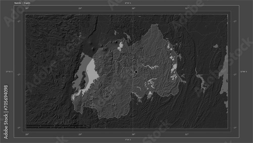 Rwanda composition. Bilevel elevation map photo