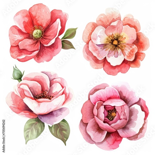 Wallpaper Mural Set watercolor rose flowers isolated white background Torontodigital.ca