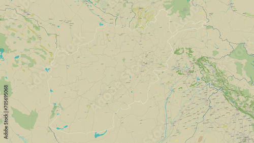 Afghanistan outlined. OSM Topographic Humanitarian style map