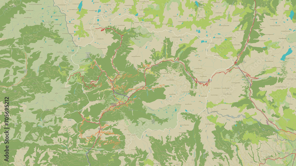 Andorra outlined. OSM Topographic Humanitarian style map