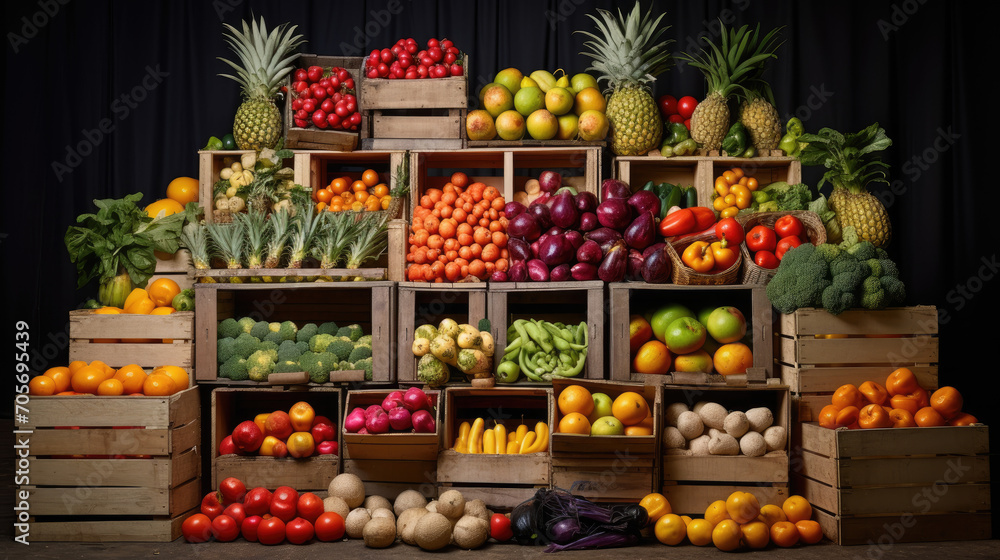 Organic Fruits and Vegetables in Crates