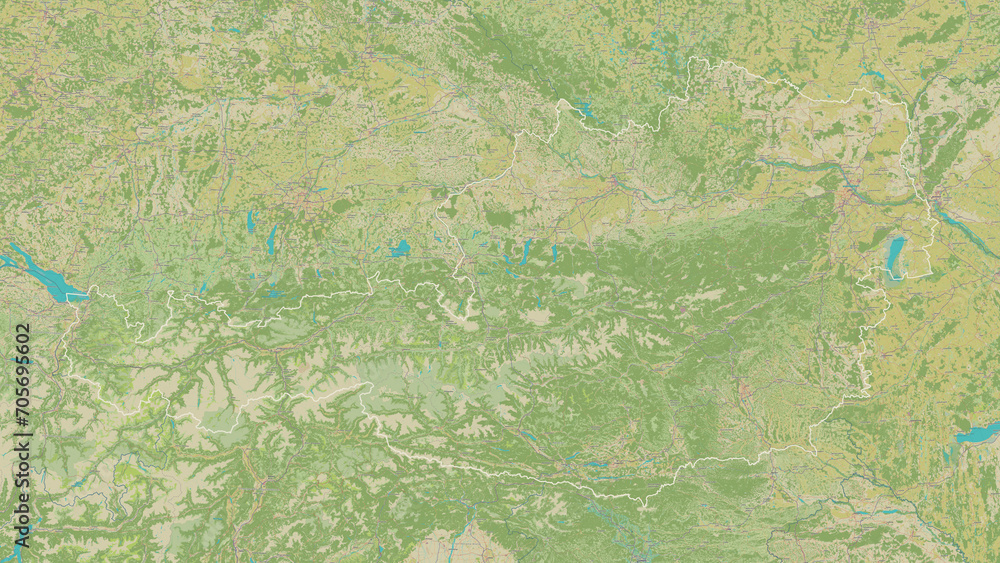 Austria outlined. OSM Topographic Humanitarian style map