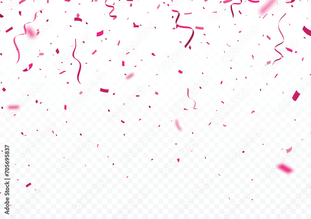 Pink confetti, celebrations banner, isolated on transparent background - obrazy, fototapety, plakaty 