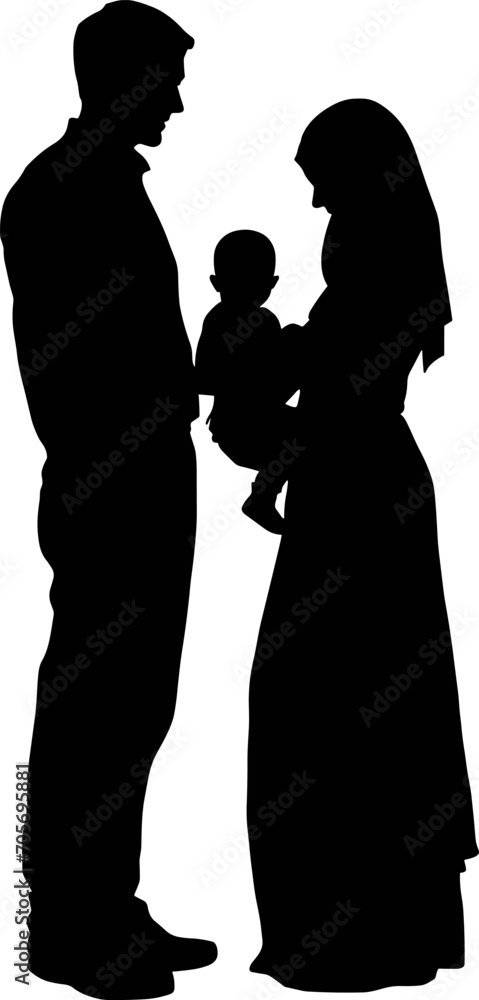 Muslim family Arab kids Islam mother father and children isolated Vector Silhouettes. AI generated illustration. Muslim family Arab kids Islam mother father and children isolated Vector Silhouettes. AI generated illustration.