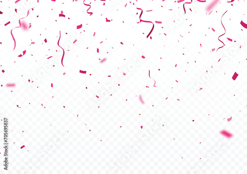 Pink confetti, celebrations banner, isolated on transparent background