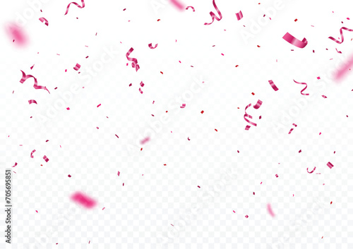 Pink confetti, celebrations banner, isolated on transparent background
