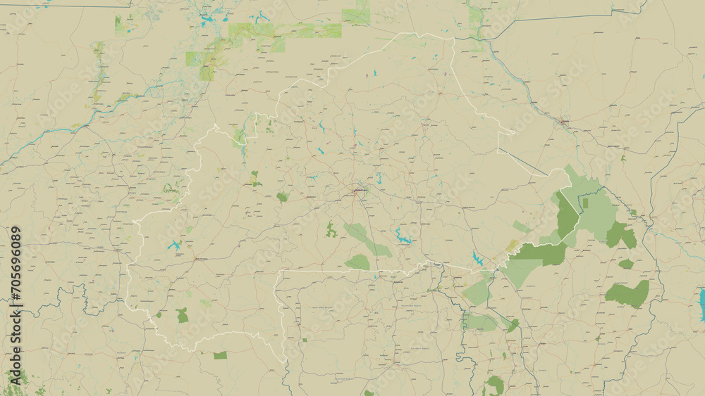 Burkina Faso outlined. OSM Topographic Humanitarian style map