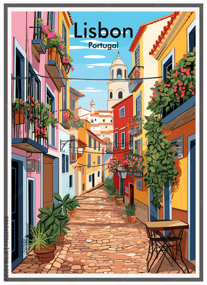 Lisbon Portugal Travel Retro Wall Poster