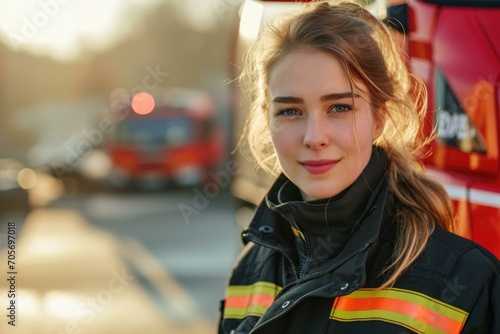 Confident Female Firefighter Portrait, Emergency Services Concept © Skyfe