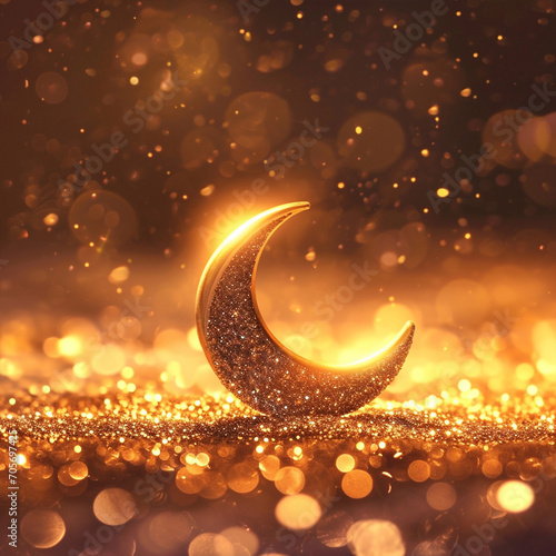 Ramadan Kareem - Moon On Shiny Glitter With Abstract Defocused Lights, ai technology