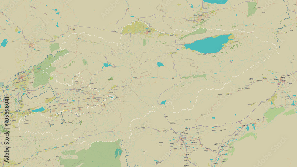 Kyrgyzstan outlined. OSM Topographic Humanitarian style map