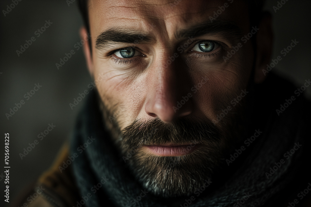 Fototapeta premium AI generated illustration of an attractive male with light blue green eyes
