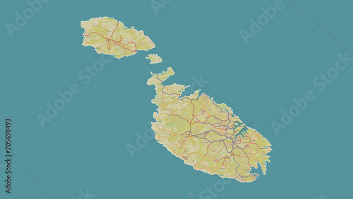 Malta outlined. OSM Topographic Humanitarian style map