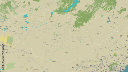 Mongolia outlined. OSM Topographic Humanitarian style map