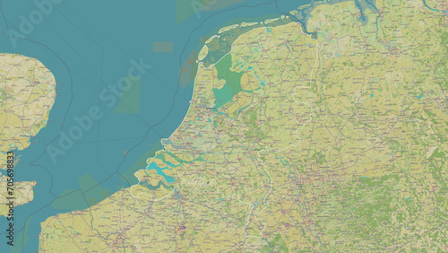 Netherlands outlined. OSM Topographic Humanitarian style map