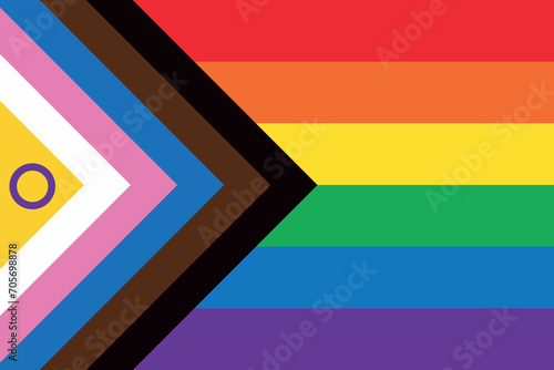 Intersex Progress Pride flag. New LGBTQ Pride Flag. New  Updated Intersex Inclusive Progress Pride Flag. Banner Flag for LGBT, LGBTQ or LGBTQIA plus Pride. Vector illustration photo