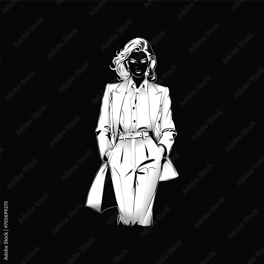 vector illustration of a woman in a suit stylish isolated black background