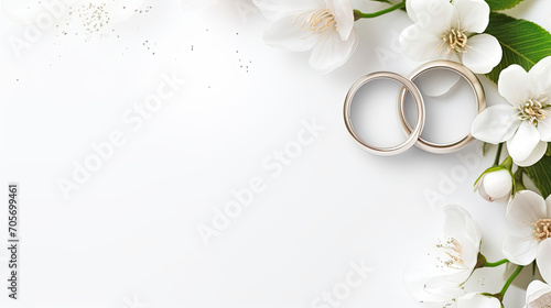  Elegant wedding invitation card with white flowers and golden rings