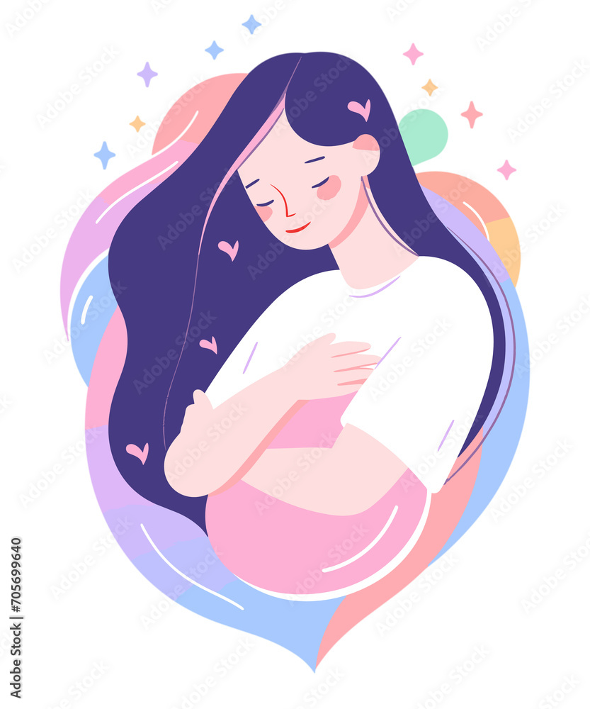 selfcare girl hugging herself