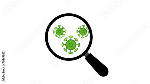 2D Animation of Virus or Bacteria seen thru and detected by a magnifying glass, transparent background embed, alpha channel included.